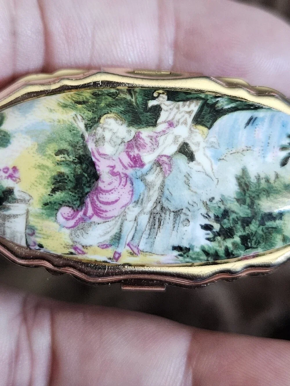 Vintage Lipstick Holder/Mirror with Victorian couple